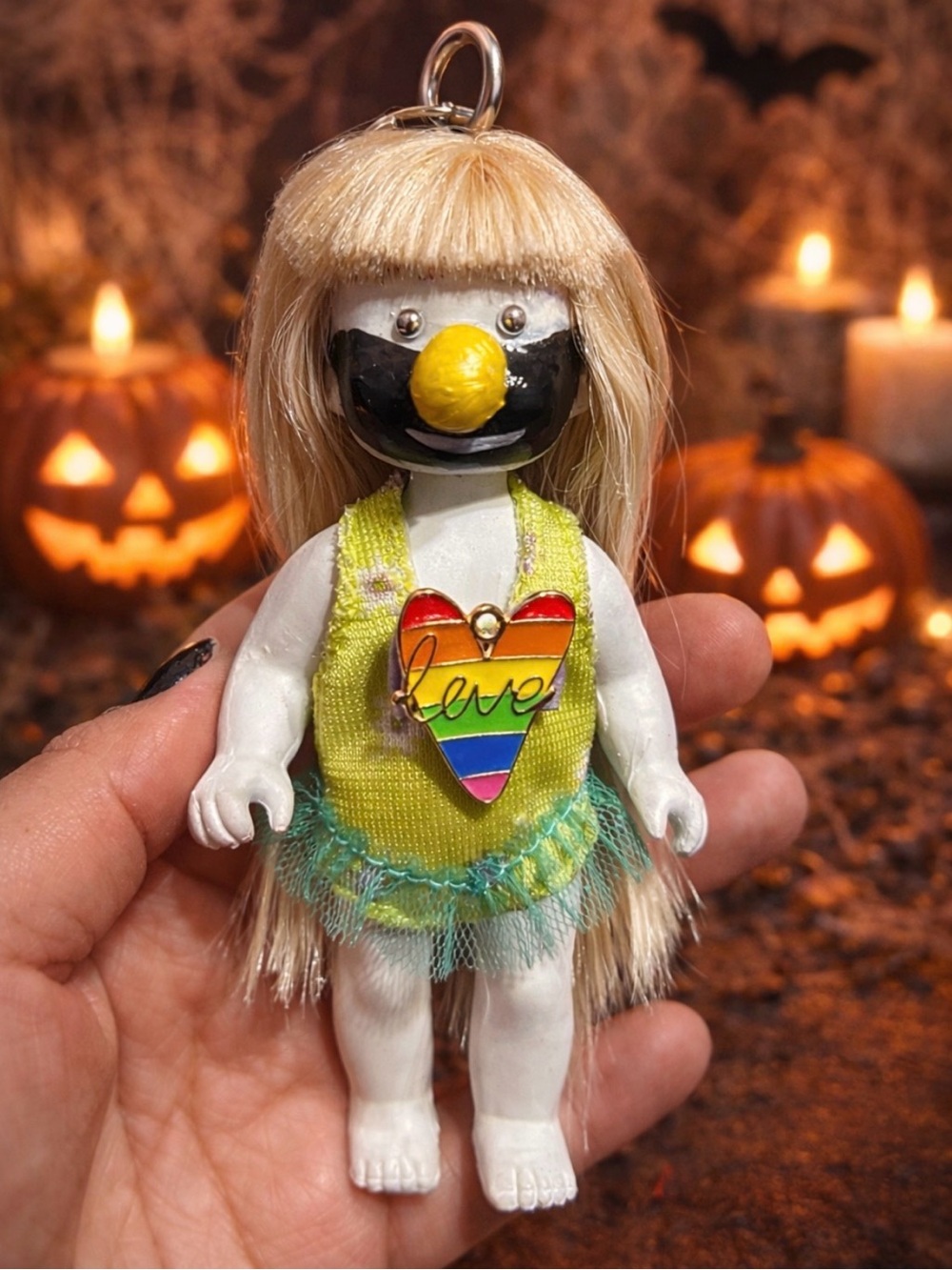 Ooak pride lgbtq hand painted keychain creepy cute goth